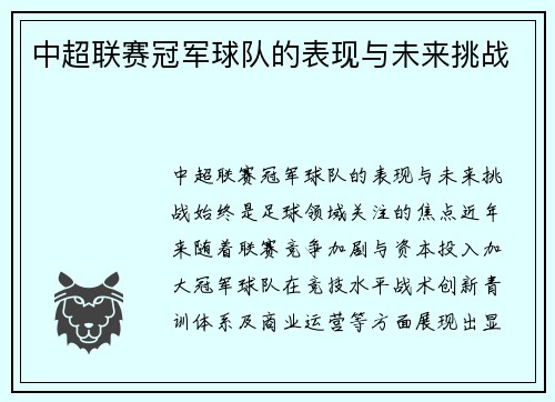中超联赛冠军球队的表现与未来挑战