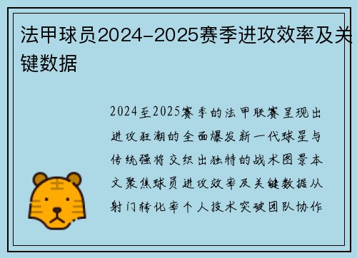 法甲球员2024-2025赛季进攻效率及关键数据