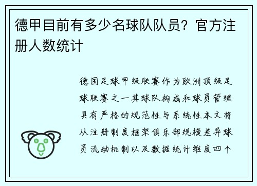 德甲目前有多少名球队队员？官方注册人数统计